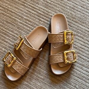 SCHUTZ Beige Sandals with Gold Accents